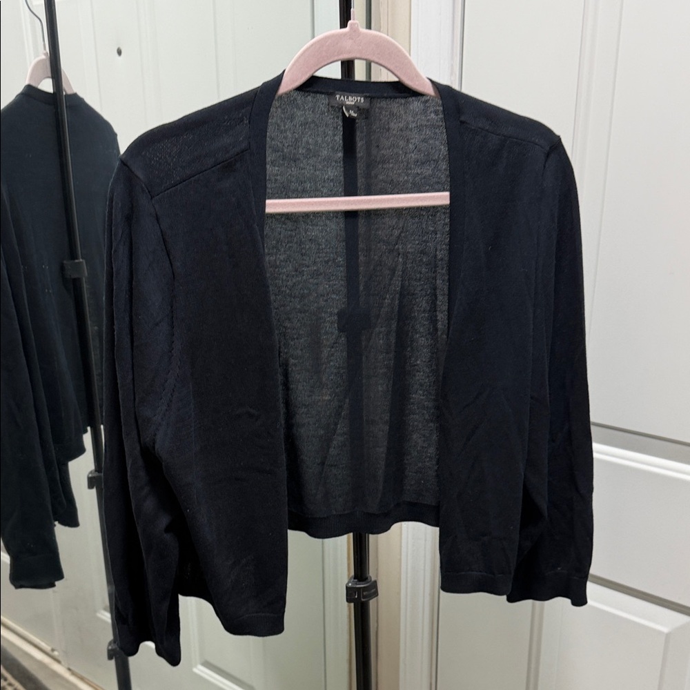 Talbots Black Open-Front Cropped Knit Cardigan